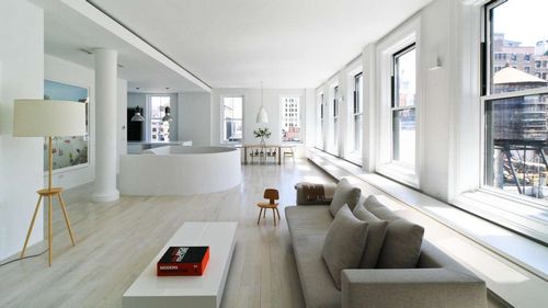 Интерьер гостиной в стиле минимализм, в том числе дизайн зала в светло-бирюзовых тонах   фото