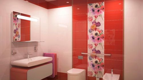 Красная ванная комната: дизайн, фото плитки на пол