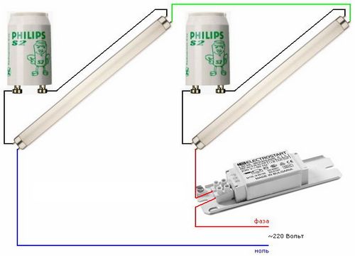 Схема подключения люминесцентных ламп, видео инструкция